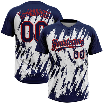 Custom Navy Red-White 3D Pattern Abstract Sharp Shape Two-Button Unisex Softball Jersey