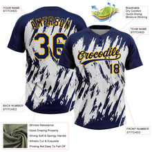 Laden Sie das Bild in den Galerie-Viewer, Custom Navy Gold-White 3D Pattern Abstract Sharp Shape Two-Button Unisex Softball Jersey
