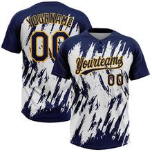 Laden Sie das Bild in den Galerie-Viewer, Custom Navy Gold-White 3D Pattern Abstract Sharp Shape Two-Button Unisex Softball Jersey
