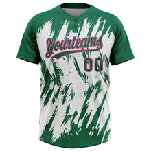 Load image into Gallery viewer, Custom Kelly Green Pink-White 3D Pattern Abstract Sharp Shape Two-Button Unisex Softball Jersey
