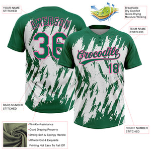 Custom Kelly Green Pink-White 3D Pattern Abstract Sharp Shape Two-Button Unisex Softball Jersey