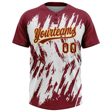 Laden Sie das Bild in den Galerie-Viewer, Custom Crimson Gold-White 3D Pattern Abstract Sharp Shape Two-Button Unisex Softball Jersey
