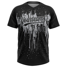 Laden Sie das Bild in den Galerie-Viewer, Custom Black Gray 3D Pattern Dripping Splatter Art Two-Button Unisex Softball Jersey
