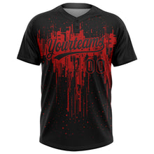 Laden Sie das Bild in den Galerie-Viewer, Custom Black Red 3D Pattern Dripping Splatter Art Two-Button Unisex Softball Jersey
