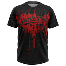 Load image into Gallery viewer, Custom Black Red 3D Pattern Dripping Splatter Art Two-Button Unisex Softball Jersey
