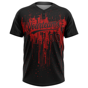 Custom Black Red 3D Pattern Dripping Splatter Art Two-Button Unisex Softball Jersey