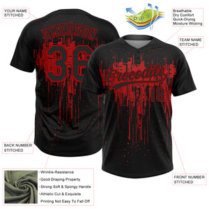 Custom Black Red 3D Pattern Dripping Splatter Art Two-Button Unisex Softball Jersey