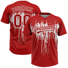 Load image into Gallery viewer, Custom Red White 3D Pattern Dripping Splatter Art Two-Button Unisex Softball Jersey
