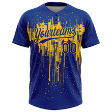 Laden Sie das Bild in den Galerie-Viewer, Custom Royal Yellow 3D Pattern Dripping Splatter Art Two-Button Unisex Softball Jersey
