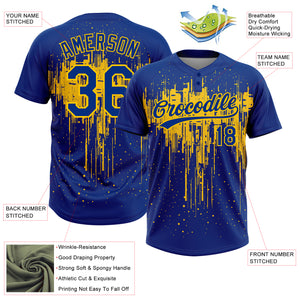 Custom Royal Yellow 3D Pattern Dripping Splatter Art Two-Button Unisex Softball Jersey