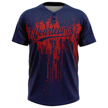 Laden Sie das Bild in den Galerie-Viewer, Custom Navy Red 3D Pattern Dripping Splatter Art Two-Button Unisex Softball Jersey
