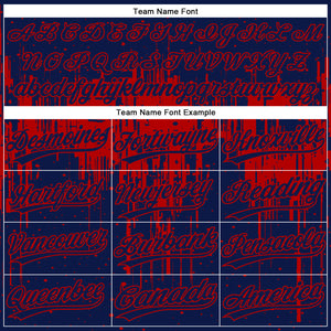 Custom Navy Red 3D Pattern Dripping Splatter Art Two-Button Unisex Softball Jersey