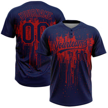 Загрузить изображение в средство просмотра галереи, Custom Navy Red 3D Pattern Dripping Splatter Art Two-Button Unisex Softball Jersey
