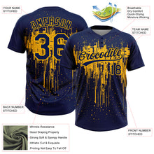 Laden Sie das Bild in den Galerie-Viewer, Custom Navy Gold 3D Pattern Dripping Splatter Art Two-Button Unisex Softball Jersey
