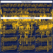 Load image into Gallery viewer, Custom Navy Gold 3D Pattern Dripping Splatter Art Two-Button Unisex Softball Jersey
