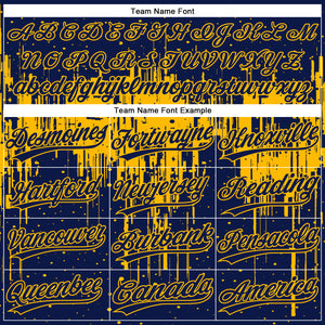 Custom Navy Gold 3D Pattern Dripping Splatter Art Two-Button Unisex Softball Jersey