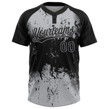 Laden Sie das Bild in den Galerie-Viewer, Custom Black Gray 3D Pattern Abstract Splatter Grunge Art Two-Button Unisex Softball Jersey
