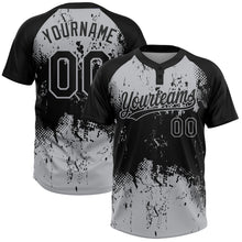 Laden Sie das Bild in den Galerie-Viewer, Custom Black Gray 3D Pattern Abstract Splatter Grunge Art Two-Button Unisex Softball Jersey
