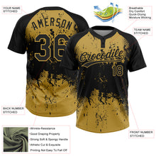 Load image into Gallery viewer, Custom Black Old Gold 3D Pattern Abstract Splatter Grunge Art Two-Button Unisex Softball Jersey
