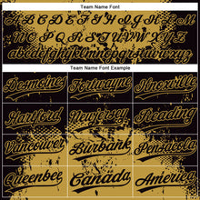 Laden Sie das Bild in den Galerie-Viewer, Custom Black Old Gold 3D Pattern Abstract Splatter Grunge Art Two-Button Unisex Softball Jersey
