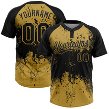 Load image into Gallery viewer, Custom Black Old Gold 3D Pattern Abstract Splatter Grunge Art Two-Button Unisex Softball Jersey
