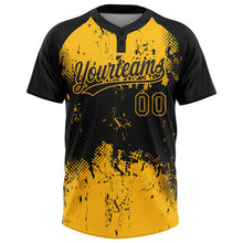 Load image into Gallery viewer, Custom Black Gold 3D Pattern Abstract Splatter Grunge Art Two-Button Unisex Softball Jersey

