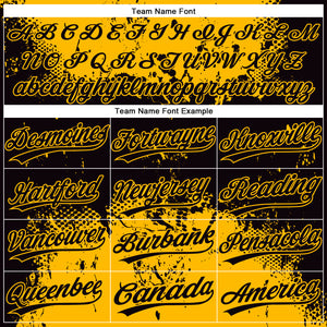 Custom Black Gold 3D Pattern Abstract Splatter Grunge Art Two-Button Unisex Softball Jersey