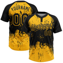 Load image into Gallery viewer, Custom Black Gold 3D Pattern Abstract Splatter Grunge Art Two-Button Unisex Softball Jersey
