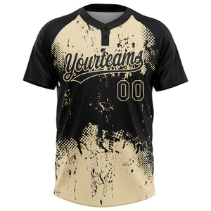 Custom Black Cream 3D Pattern Abstract Splatter Grunge Art Two-Button Unisex Softball Jersey