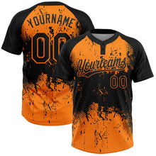 Laden Sie das Bild in den Galerie-Viewer, Custom Black Bay Orange 3D Pattern Abstract Splatter Grunge Art Two-Button Unisex Softball Jersey
