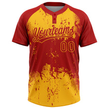 Laden Sie das Bild in den Galerie-Viewer, Custom Red Gold 3D Pattern Abstract Splatter Grunge Art Two-Button Unisex Softball Jersey
