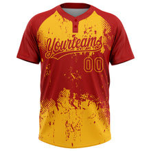Load image into Gallery viewer, Custom Red Gold 3D Pattern Abstract Splatter Grunge Art Two-Button Unisex Softball Jersey
