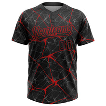 Загрузить изображение в средство просмотра галереи, Custom Black Red 3D Pattern Abstract Network Two-Button Unisex Softball Jersey
