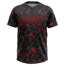 Laden Sie das Bild in den Galerie-Viewer, Custom Black Red 3D Pattern Abstract Network Two-Button Unisex Softball Jersey
