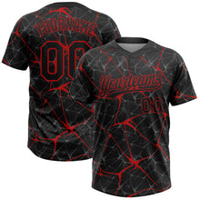 Load image into Gallery viewer, Custom Black Red 3D Pattern Abstract Network Two-Button Unisex Softball Jersey
