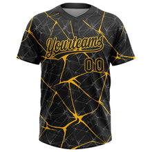 Load image into Gallery viewer, Custom Black Gold 3D Pattern Abstract Network Two-Button Unisex Softball Jersey
