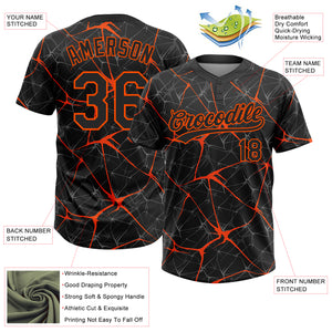 Custom Black Orange 3D Pattern Abstract Network Two-Button Unisex Softball Jersey