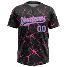 Load image into Gallery viewer, Custom Black Light Blue-Pink 3D Pattern Abstract Network Two-Button Unisex Softball Jersey
