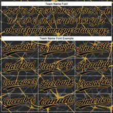 Load image into Gallery viewer, Custom Black Old Gold 3D Pattern Abstract Network Two-Button Unisex Softball Jersey
