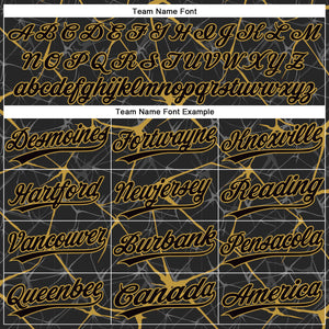 Custom Black Old Gold 3D Pattern Abstract Network Two-Button Unisex Softball Jersey