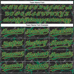 Custom Black Kelly Green-Old Gold 3D Pattern Abstract Network Two-Button Unisex Softball Jersey