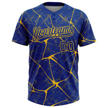 Laden Sie das Bild in den Galerie-Viewer, Custom Royal Yellow 3D Pattern Abstract Network Two-Button Unisex Softball Jersey
