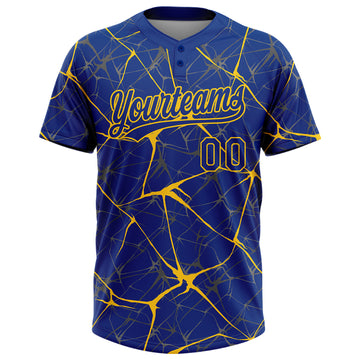 Custom Royal Yellow 3D Pattern Abstract Network Two-Button Unisex Softball Jersey