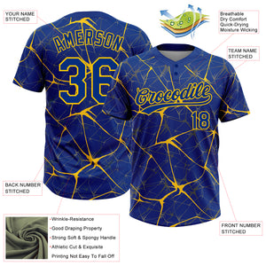 Custom Royal Yellow 3D Pattern Abstract Network Two-Button Unisex Softball Jersey