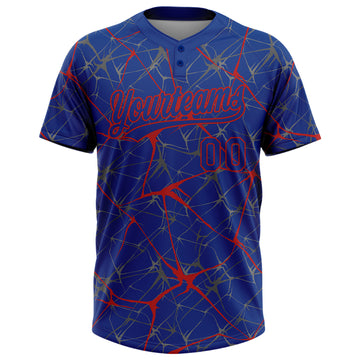 Custom Royal Red 3D Pattern Abstract Network Two-Button Unisex Softball Jersey