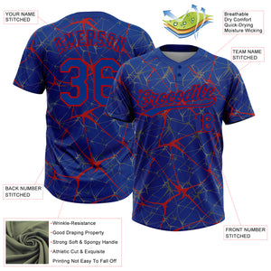 Custom Royal Red 3D Pattern Abstract Network Two-Button Unisex Softball Jersey