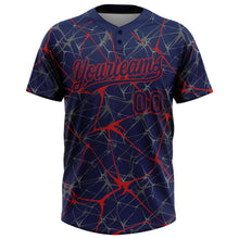 Load image into Gallery viewer, Custom Navy Red 3D Pattern Abstract Network Two-Button Unisex Softball Jersey
