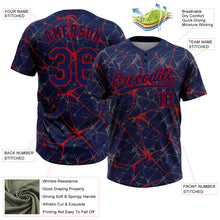 Load image into Gallery viewer, Custom Navy Red 3D Pattern Abstract Network Two-Button Unisex Softball Jersey
