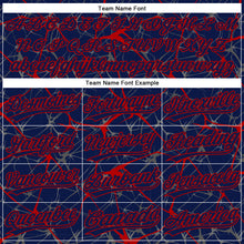 Load image into Gallery viewer, Custom Navy Red 3D Pattern Abstract Network Two-Button Unisex Softball Jersey
