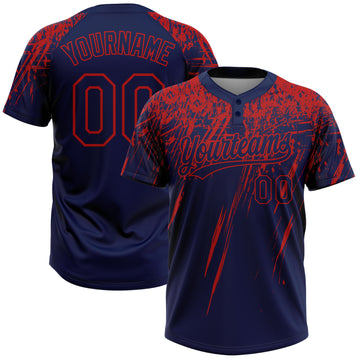 Custom Navy Red 3D Pattern Abstract Sharp Shape Two-Button Unisex Softball Jersey